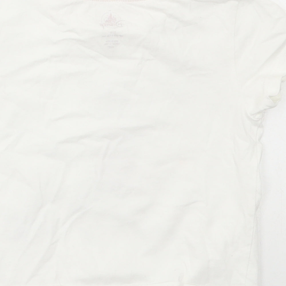 Disney Girls White Cotton Basic T-Shirt Size 5-6 Years Round Neck Pullover - Tinkerbell