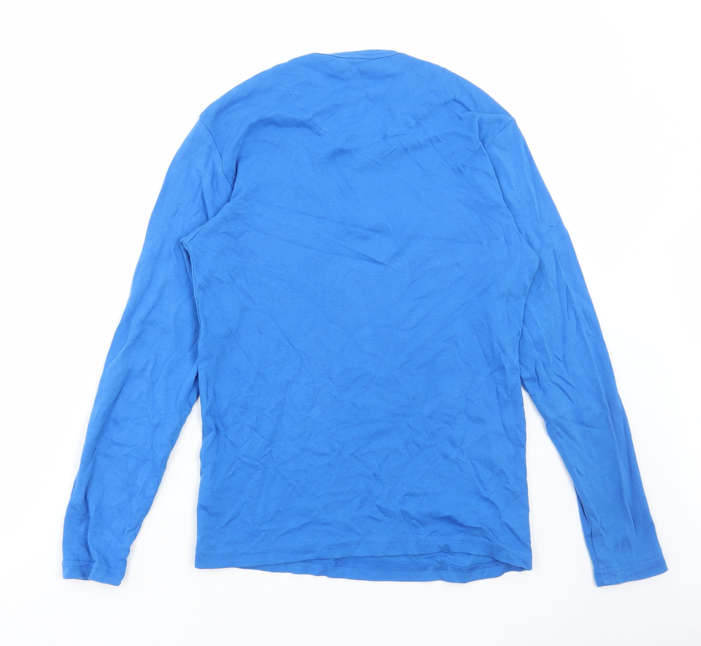 Easy Mens Blue Cotton T-Shirt Size S Henley