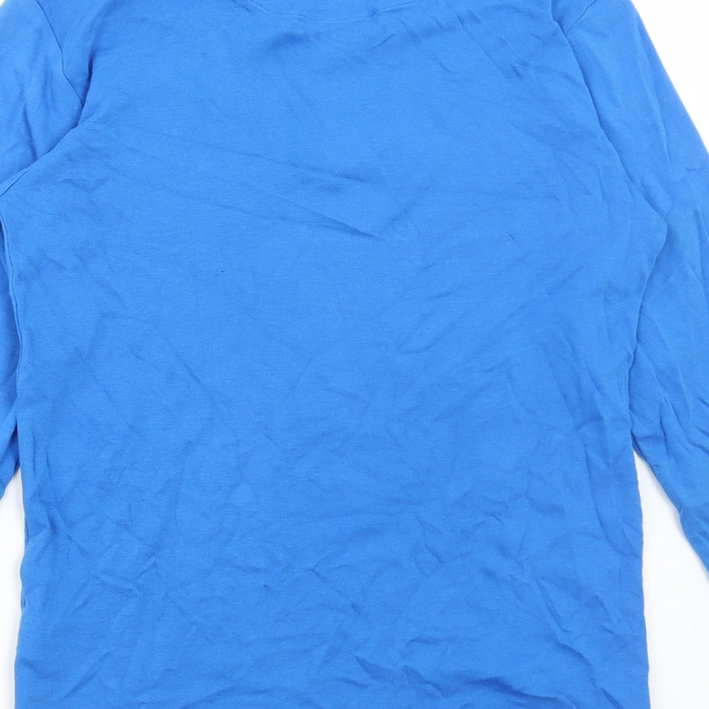Easy Mens Blue Cotton T-Shirt Size S Henley