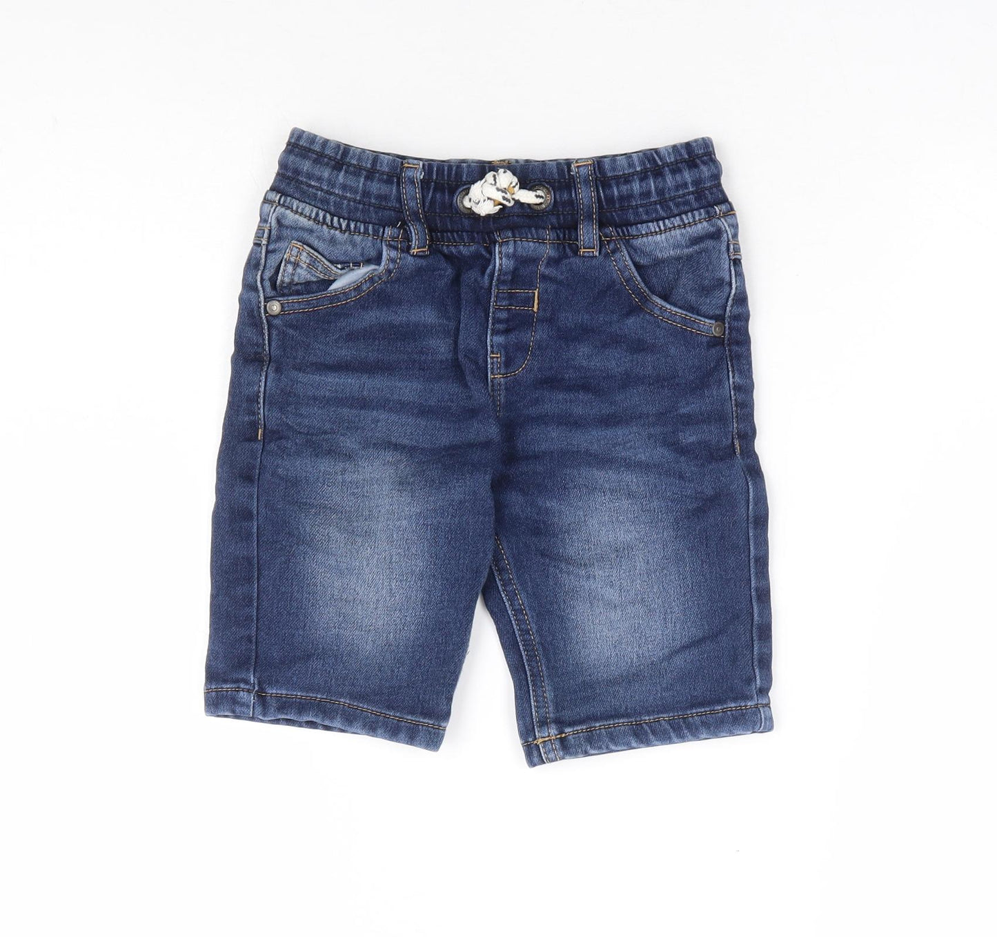 George Boys Blue Cotton Bermuda Shorts Size 4-5 Years Regular Drawstring