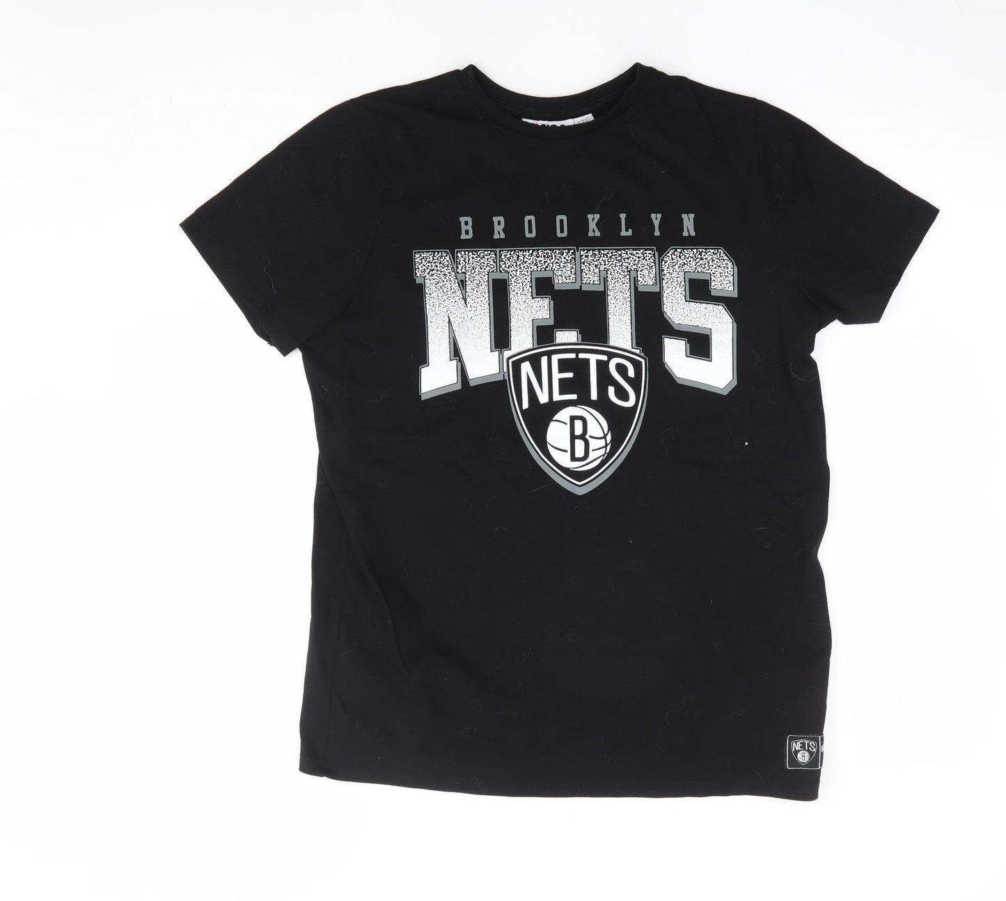 Primark Boys Black 100% Cotton Basic T-Shirt Size 13-14 Years Round Neck Pullover - Brooklyn Nets