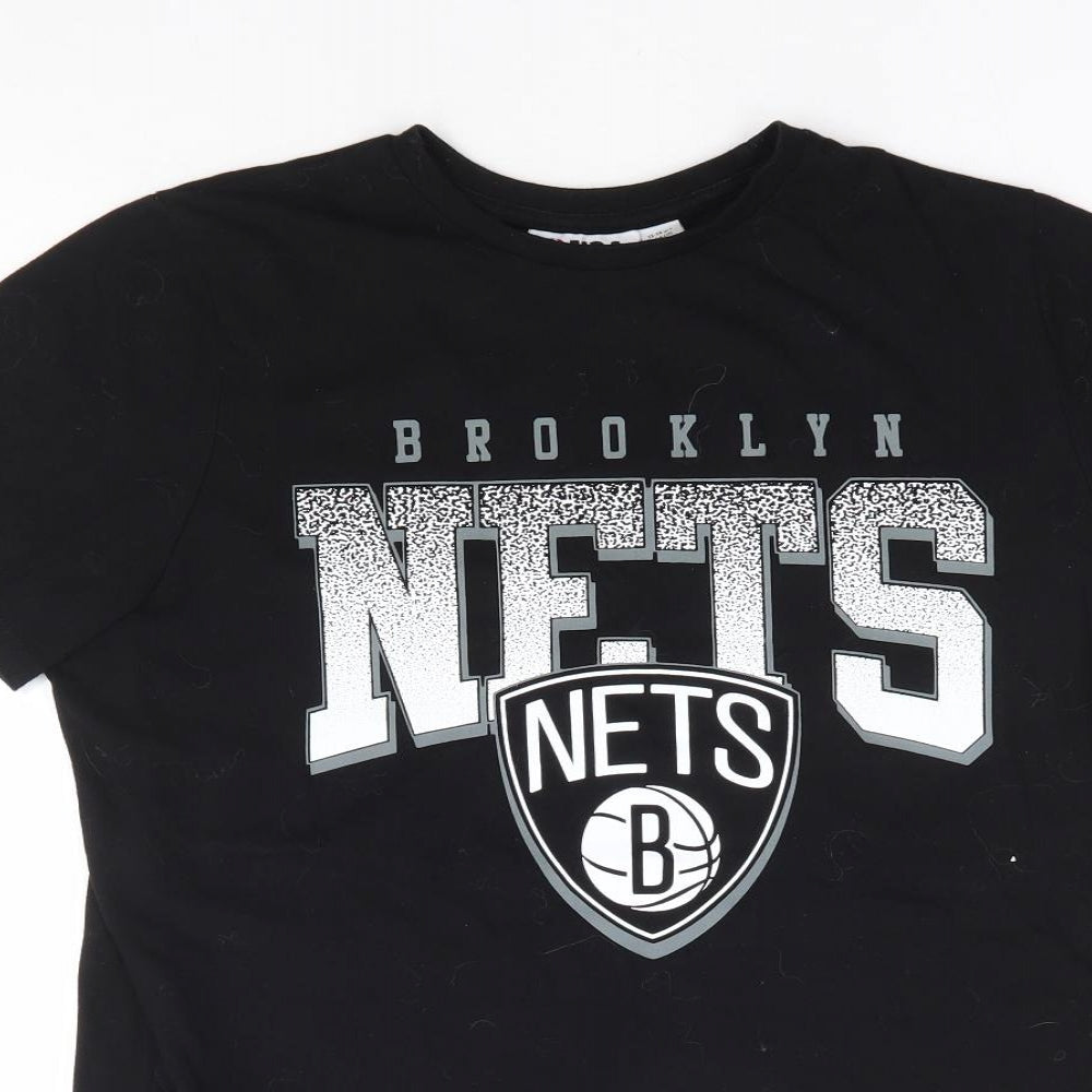 Primark Boys Black 100% Cotton Basic T-Shirt Size 13-14 Years Round Neck Pullover - Brooklyn Nets