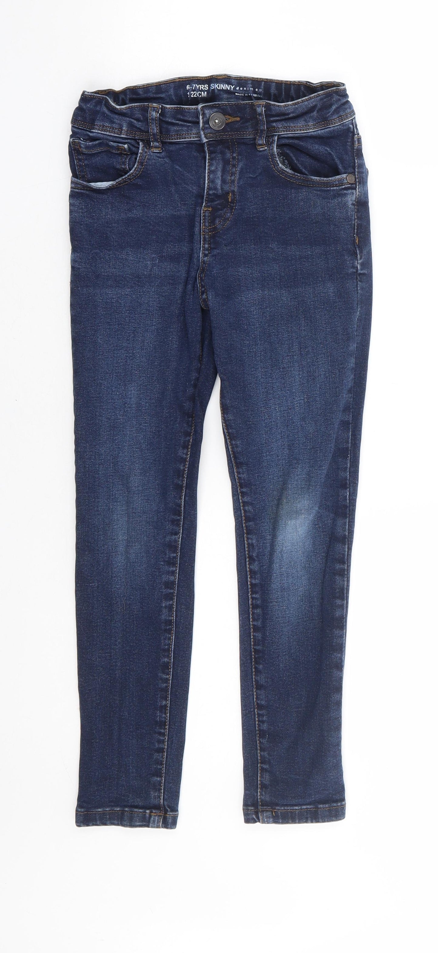 Primark Boys Blue Cotton Skinny Jeans Size 6-7 Years Regular Zip