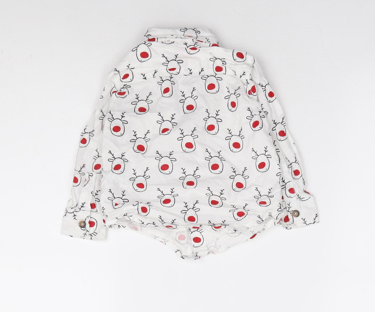F&F Boys White Geometric 100% Cotton Basic Button-Up Size 12-18 Months Collared Button - Christmas Reindeer