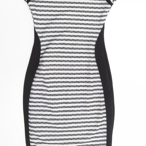 Cameo Rose Womens Black Striped Polyester Bodycon Size 10 Round Neck Pullover