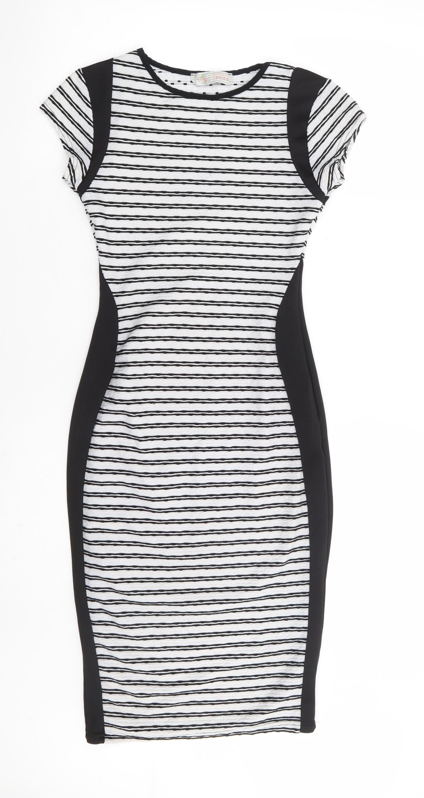 Cameo Rose Womens Black Striped Polyester Bodycon Size 10 Round Neck Pullover