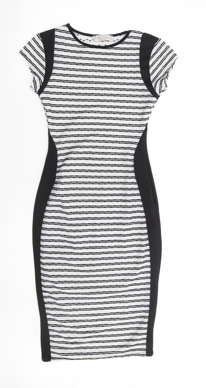 Cameo Rose Womens Black Striped Polyester Bodycon Size 10 Round Neck Pullover