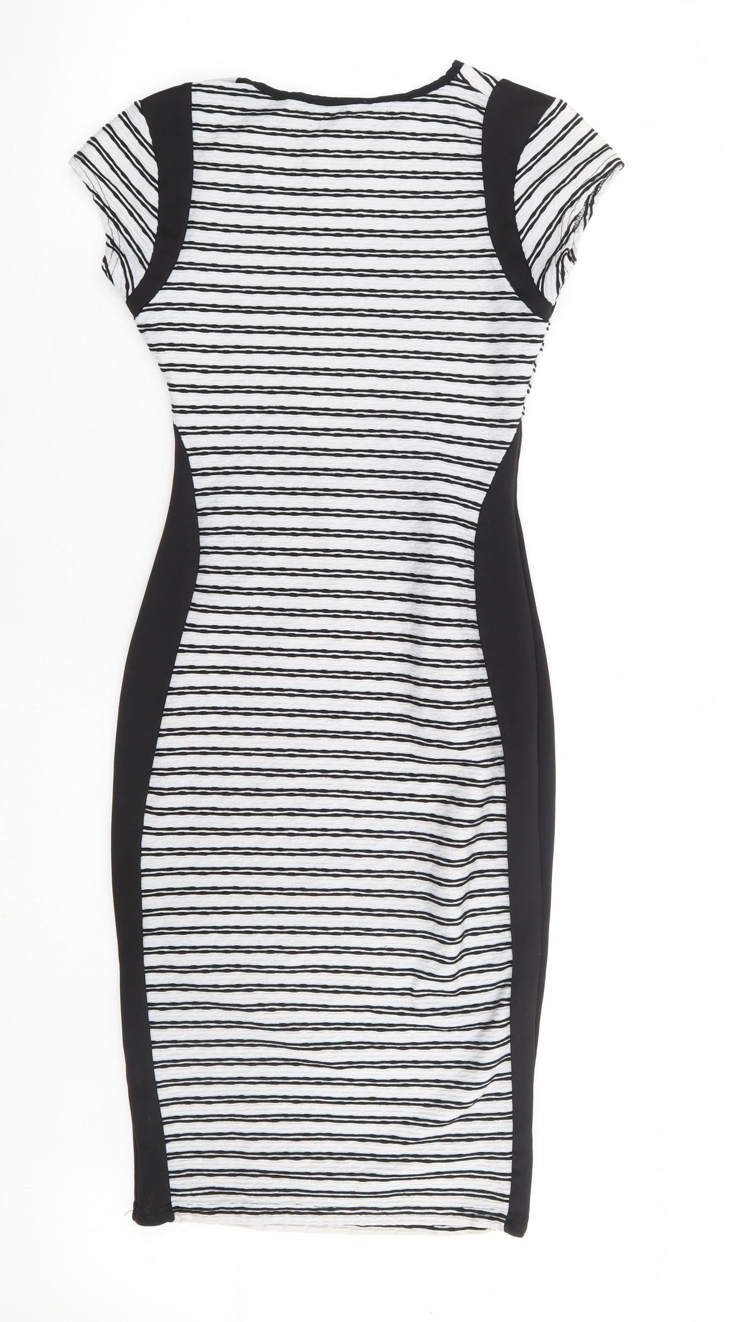 Cameo Rose Womens Black Striped Polyester Bodycon Size 10 Round Neck Pullover