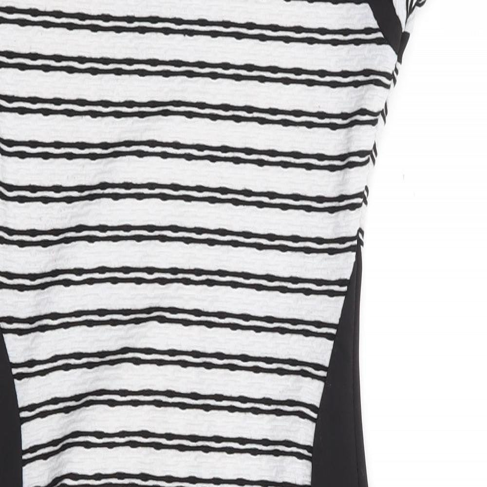 Cameo Rose Womens Black Striped Polyester Bodycon Size 10 Round Neck Pullover