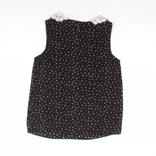 New Look Womens Black Floral Polyester Basic Blouse Size 8 Collared