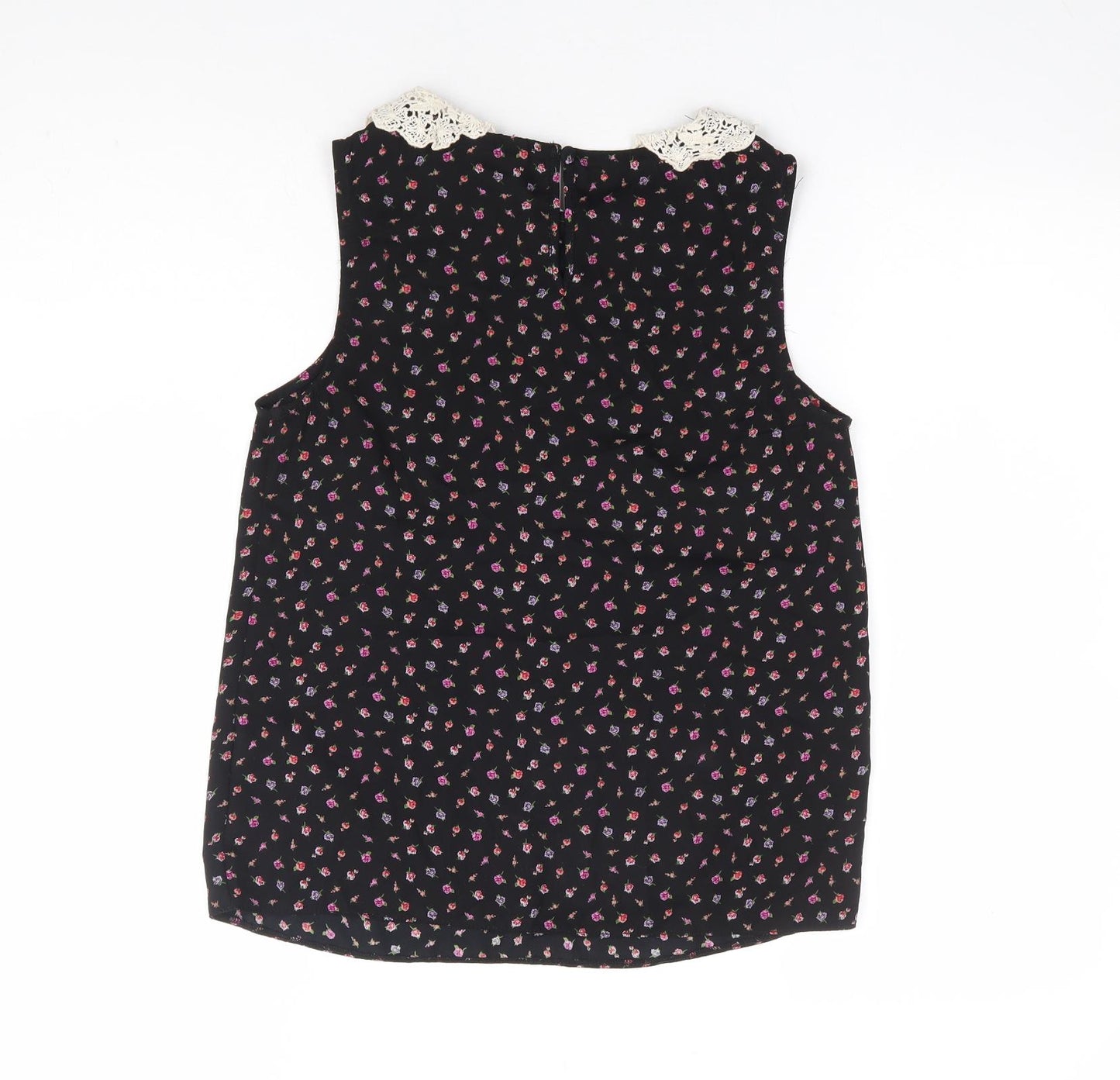 New Look Womens Black Floral Polyester Basic Blouse Size 8 Collared