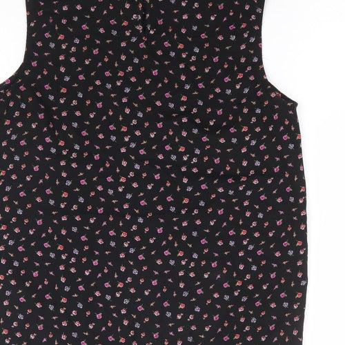 New Look Womens Black Floral Polyester Basic Blouse Size 8 Collared