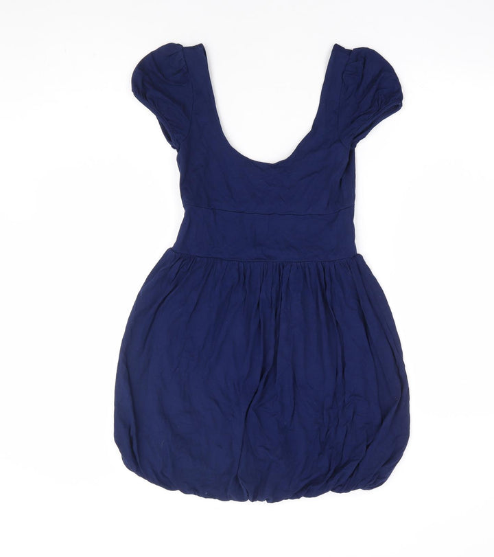 Topshop Womens Blue Viscose Fit & Flare Size 6 Scoop Neck Pullover
