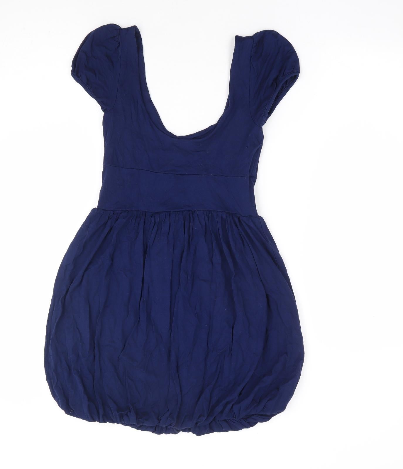 Topshop Womens Blue Viscose Fit & Flare Size 6 Scoop Neck Pullover