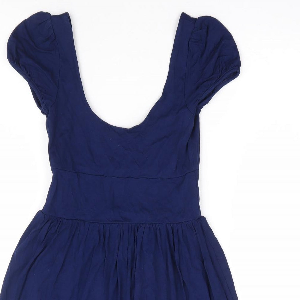 Topshop Womens Blue Viscose Fit & Flare Size 6 Scoop Neck Pullover