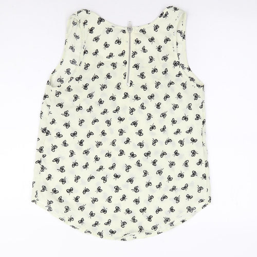 Glamorous Womens Ivory Geometric Polyester Basic Tank Size 8 Scoop Neck - Bow Print