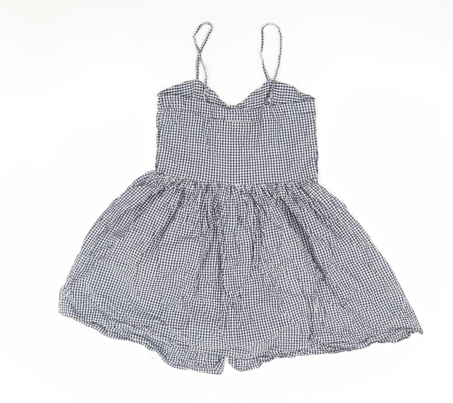 QED London Womens Blue Gingham 100% Cotton Fit & Flare Size 8 Sweetheart Button