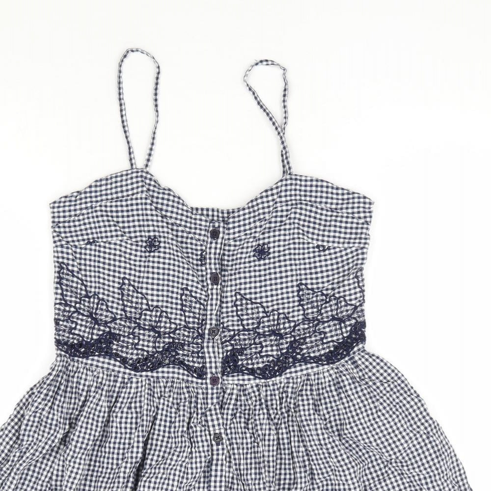 QED London Womens Blue Gingham 100% Cotton Fit & Flare Size 8 Sweetheart Button