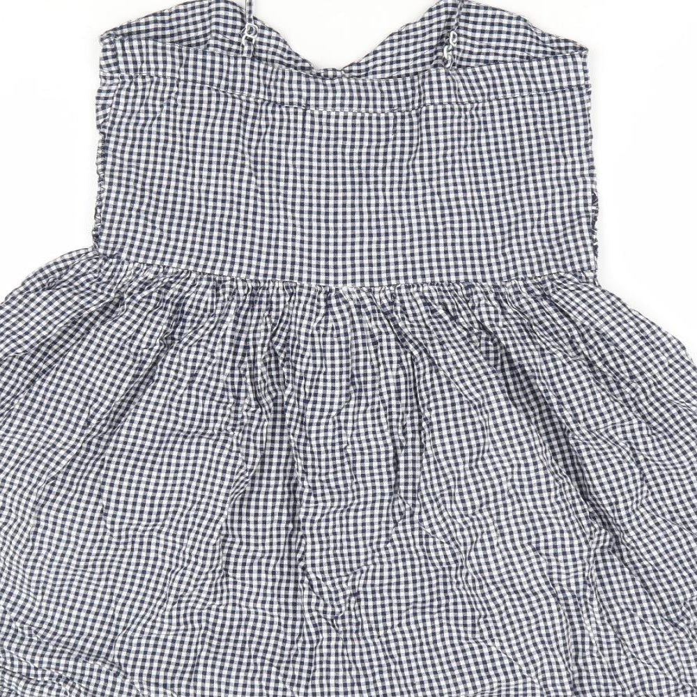 QED London Womens Blue Gingham 100% Cotton Fit & Flare Size 8 Sweetheart Button