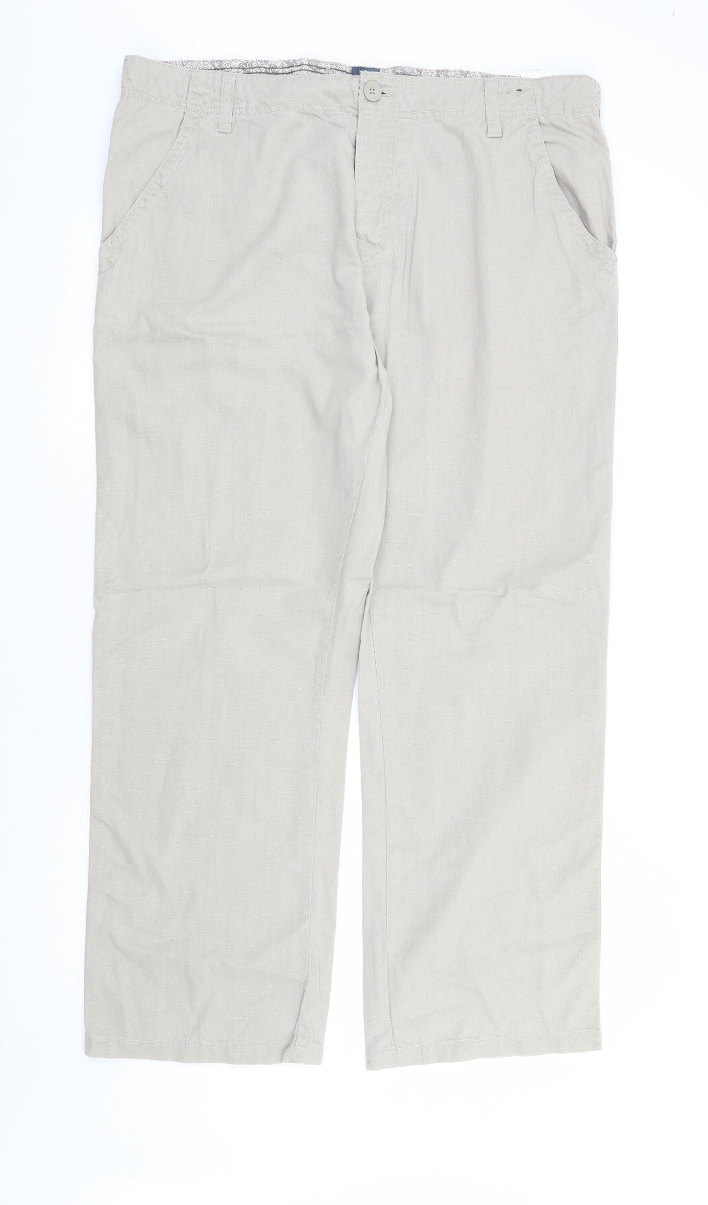 Matalan Mens Beige Linen Chino Trousers Size 38 in L30 in Regular Zip