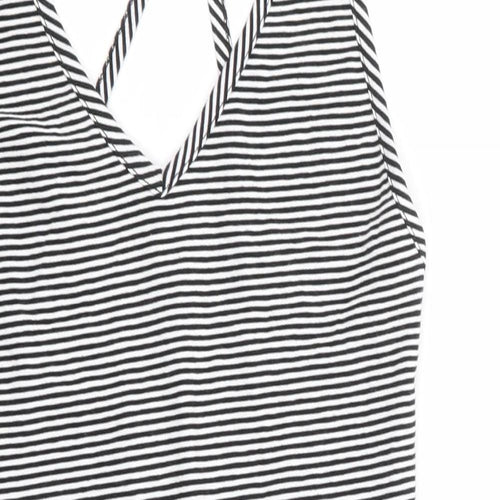 Topshop Womens Black Striped Cotton Bodysuit One-Piece Size 10 Snap - Cross Back Detail