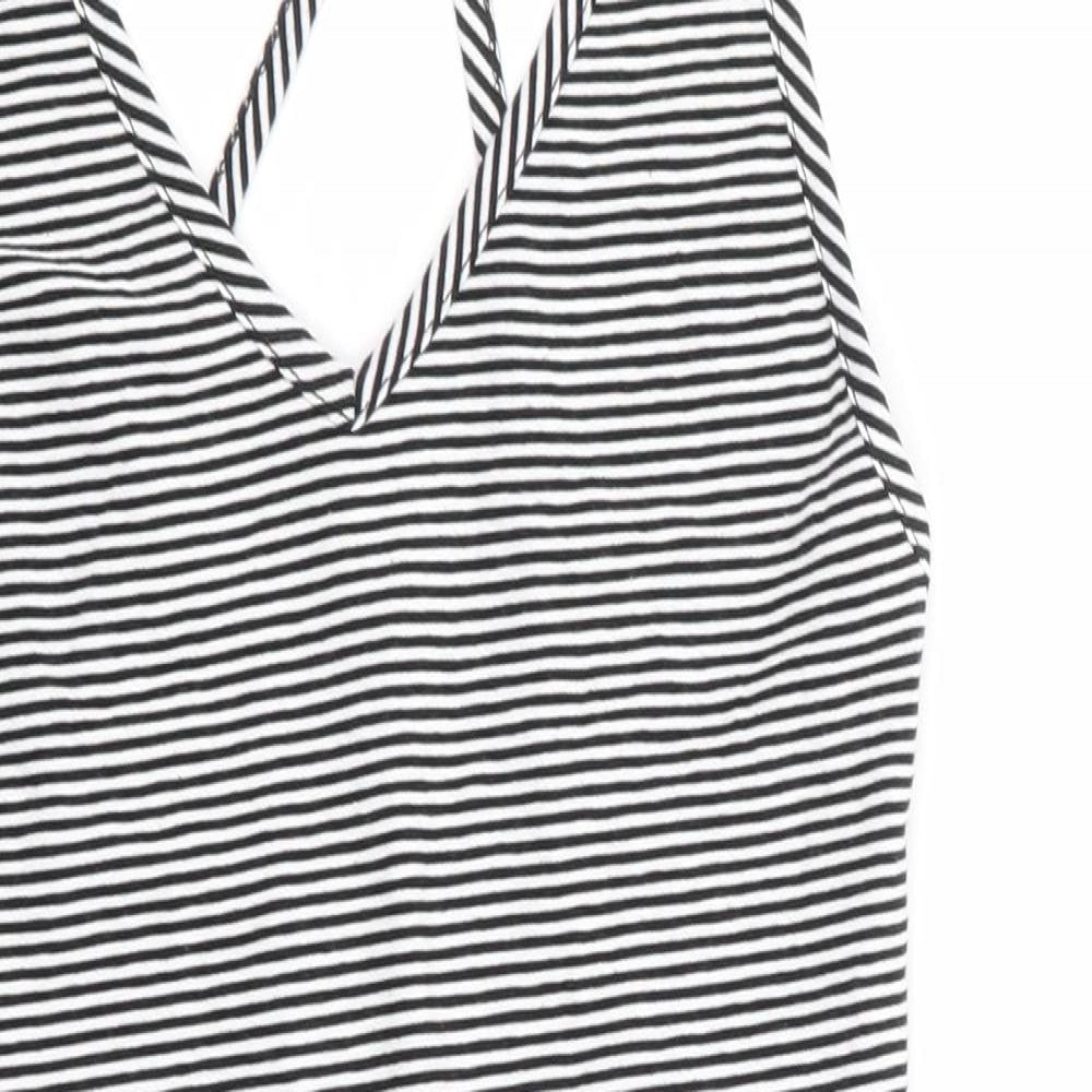 Topshop Womens Black Striped Cotton Bodysuit One-Piece Size 10 Snap - Cross Back Detail