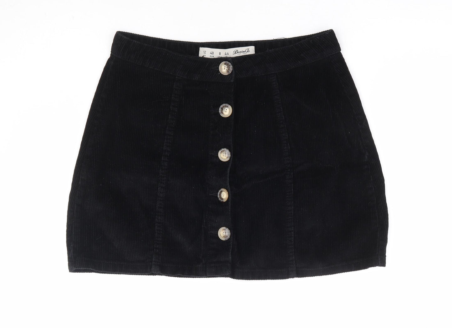Primark Womens Black Cotton Mini Skirt Size 12 Button