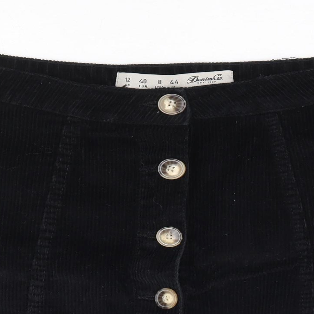 Primark Womens Black Cotton Mini Skirt Size 12 Button