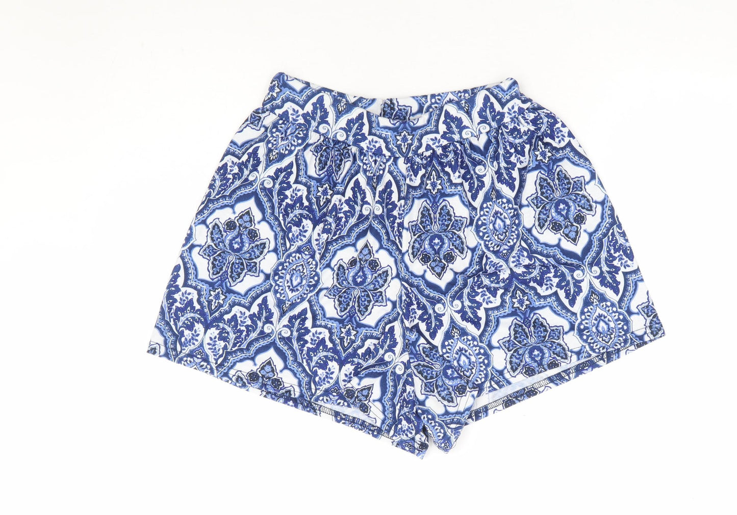 Boohoo Womens Blue Floral Polyester Hot Pants Shorts Size 10 L7 in Regular Pull On