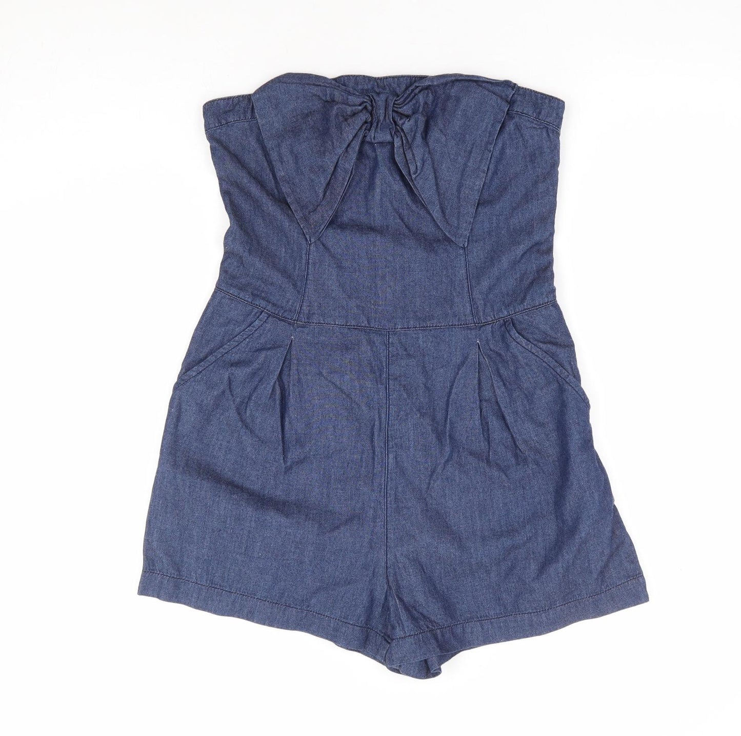 New Look Womens Blue 100% Cotton Playsuit One-Piece Size 10 L6 in Zip - Bandeau Playsuit