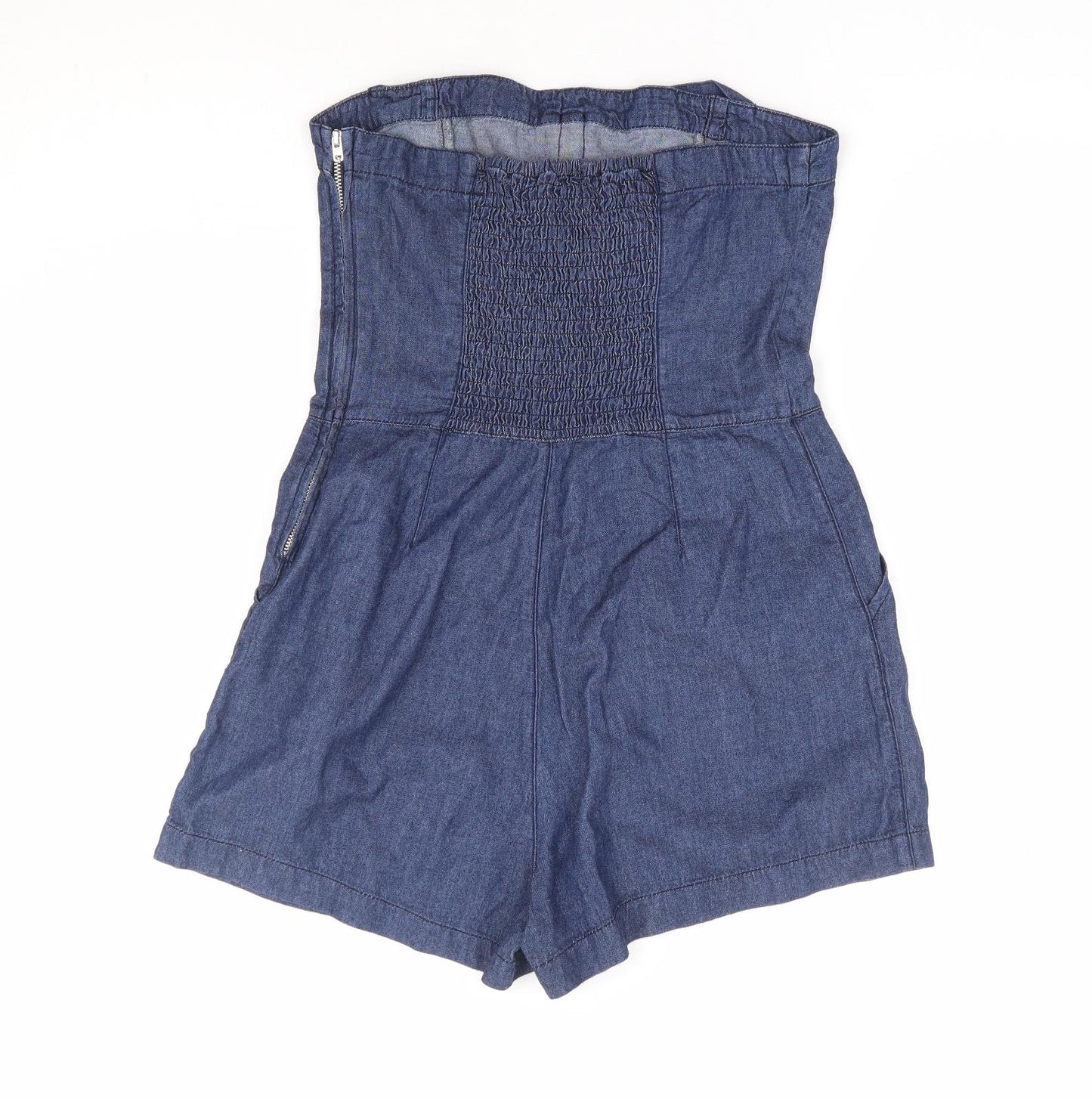 New Look Womens Blue 100% Cotton Playsuit One-Piece Size 10 L6 in Zip - Bandeau Playsuit
