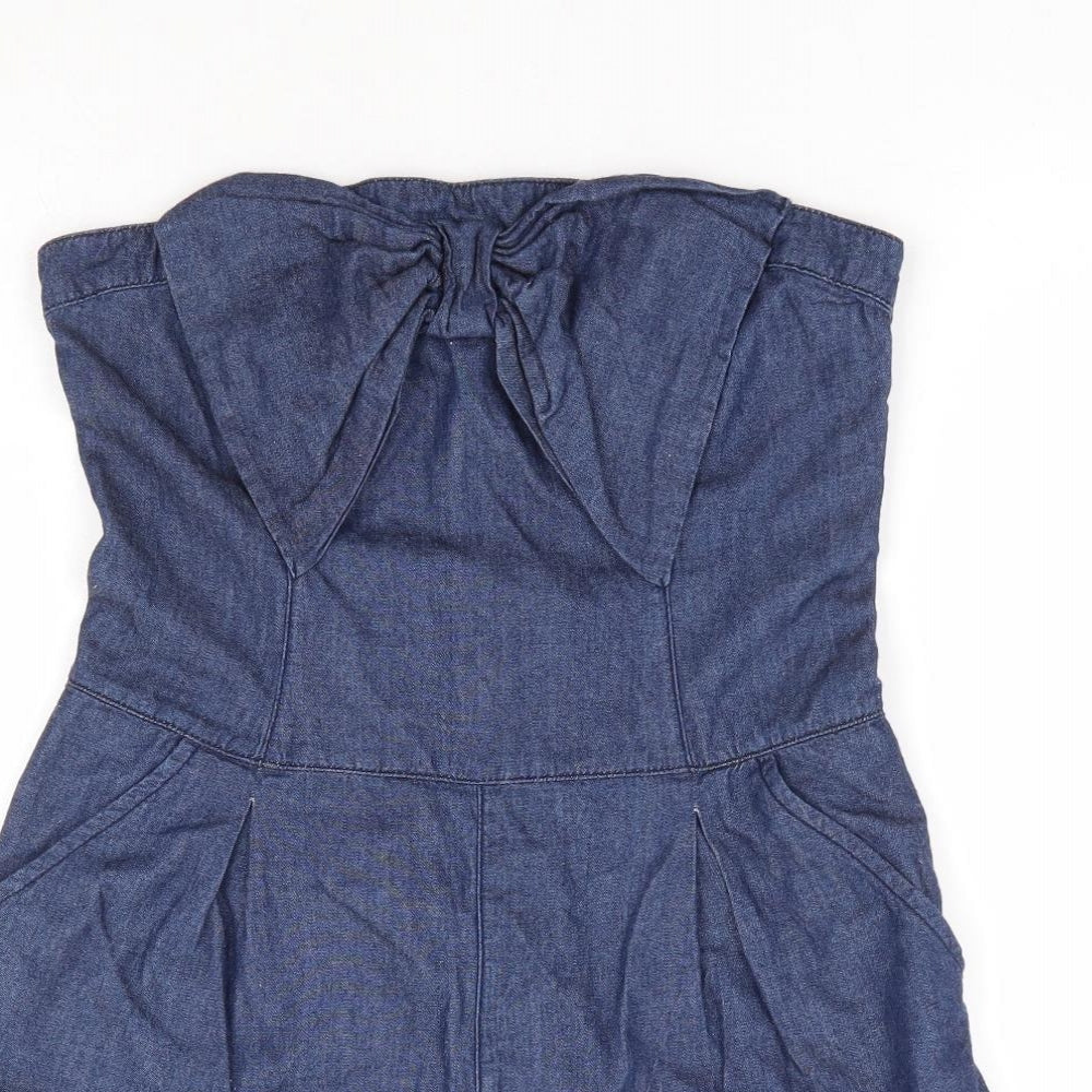 New Look Womens Blue 100% Cotton Playsuit One-Piece Size 10 L6 in Zip - Bandeau Playsuit