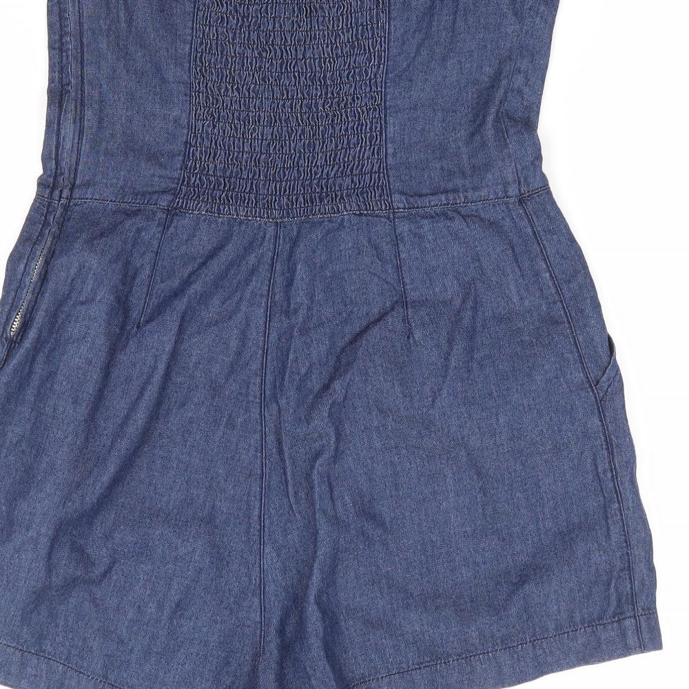 New Look Womens Blue 100% Cotton Playsuit One-Piece Size 10 L6 in Zip - Bandeau Playsuit