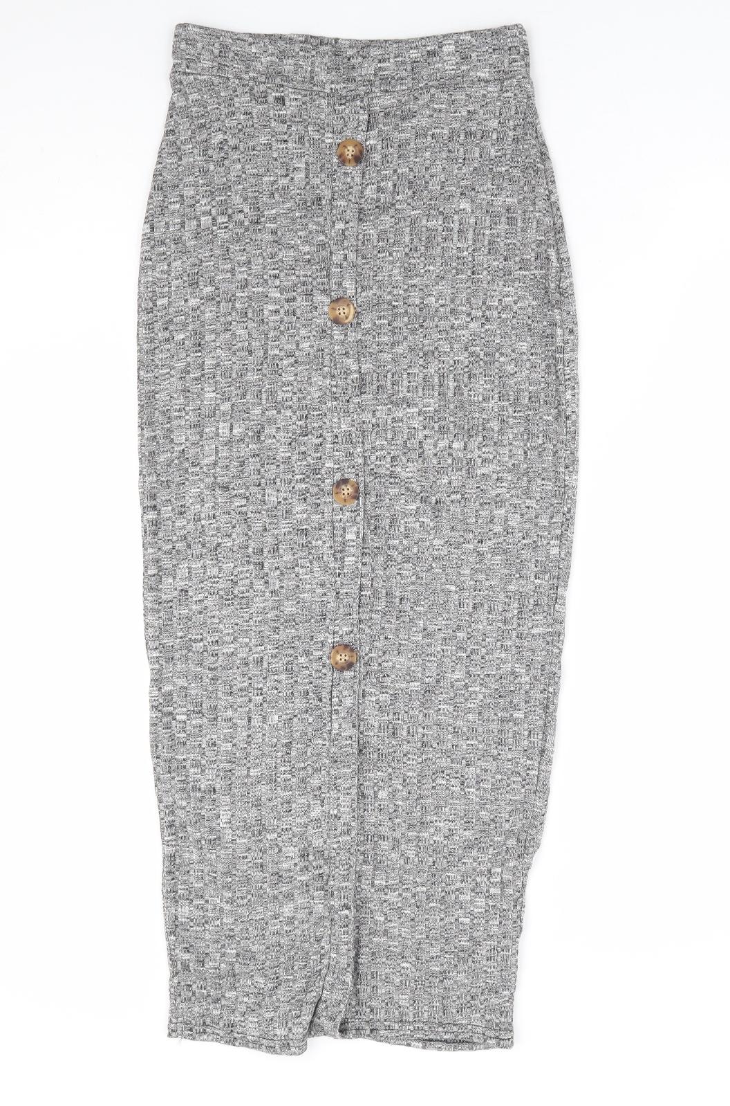 PRETTYLITTLETHING Womens Grey Polyester Straight & Pencil Skirt Size 10