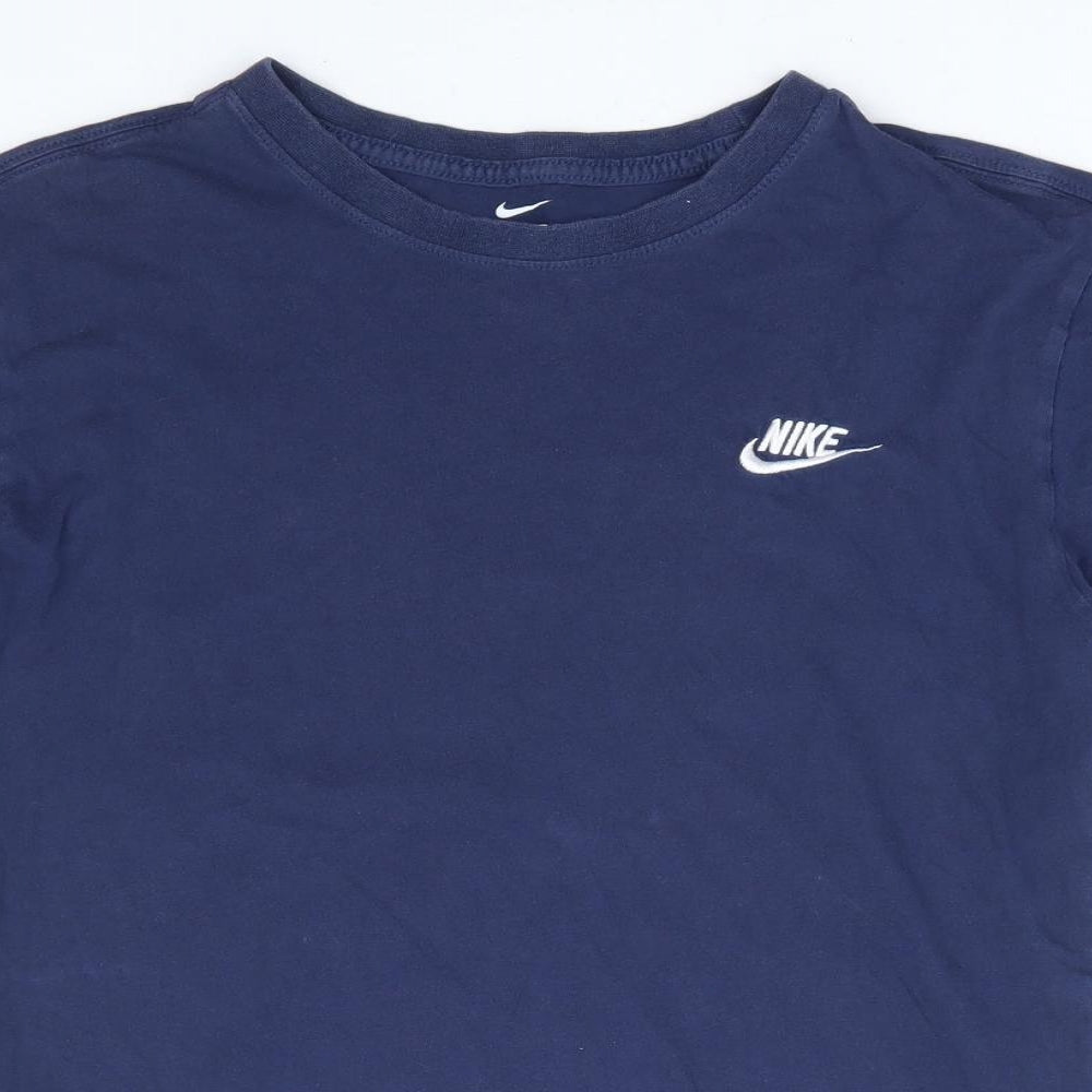 Nike Womens Blue 100% Cotton Basic T-Shirt Size S Round Neck