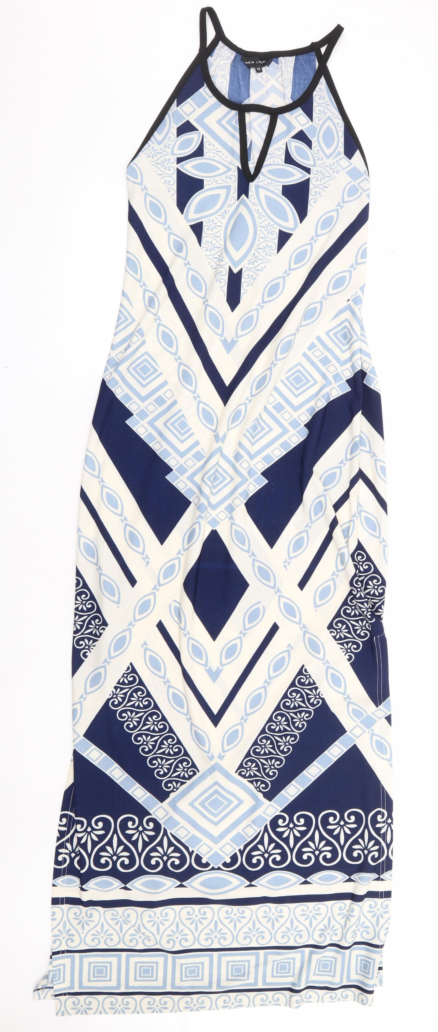 New Look Womens Blue Geometric Polyester Maxi Size 12 Round Neck Pullover