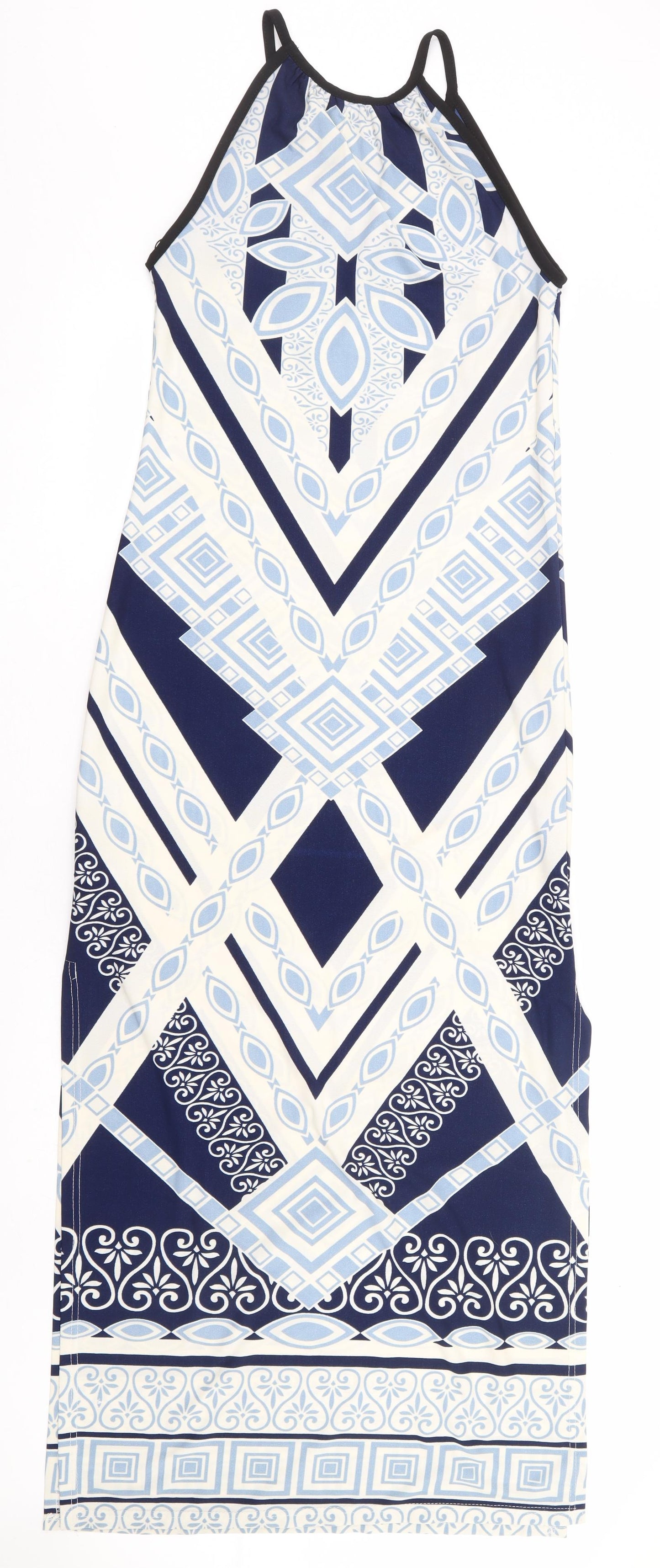 New Look Womens Blue Geometric Polyester Maxi Size 12 Round Neck Pullover