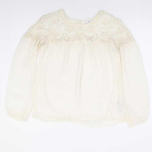New Look Womens Ivory Polyester Basic Blouse Size 8 Round Neck - Lace Detaliing