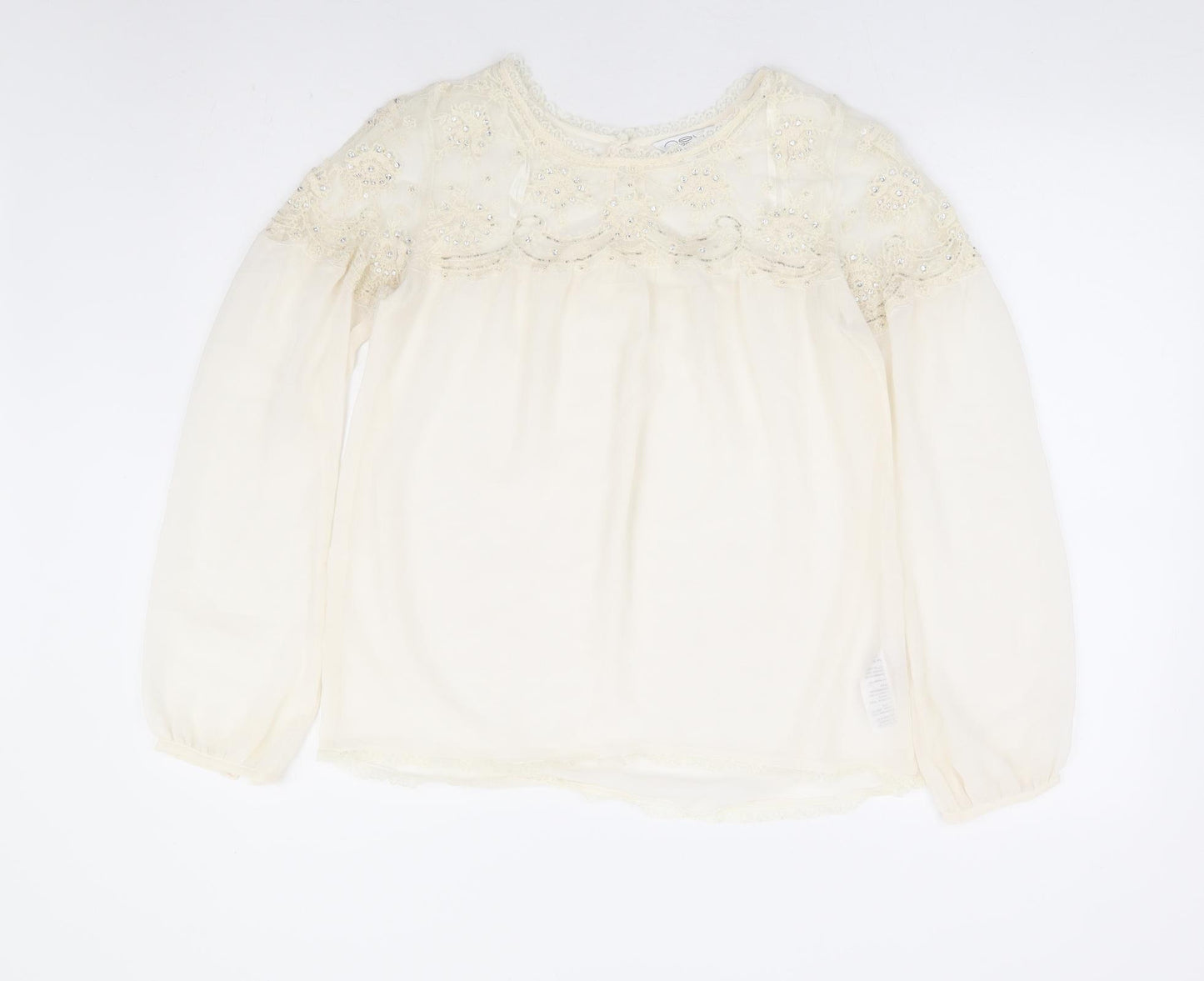 New Look Womens Ivory Polyester Basic Blouse Size 8 Round Neck - Lace Detaliing