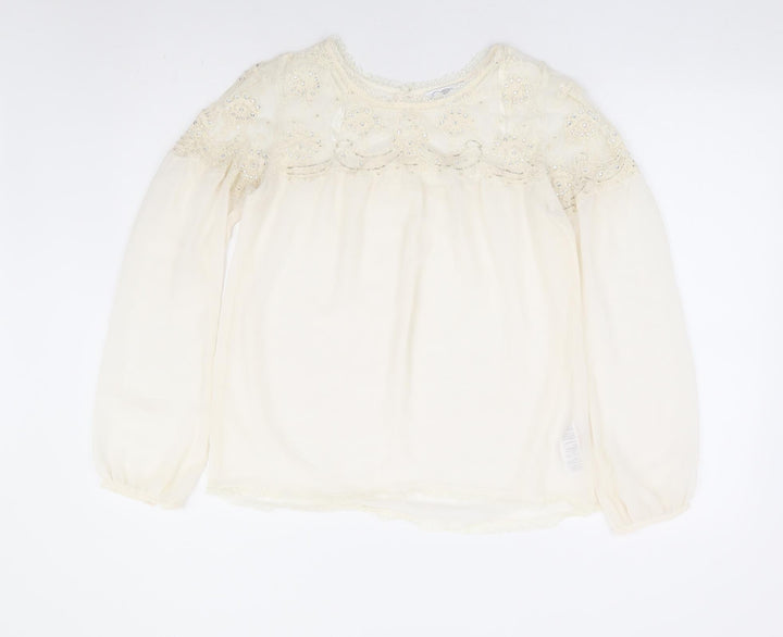 New Look Womens Ivory Polyester Basic Blouse Size 8 Round Neck - Lace Detaliing