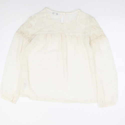 New Look Womens Ivory Polyester Basic Blouse Size 8 Round Neck - Lace Detaliing