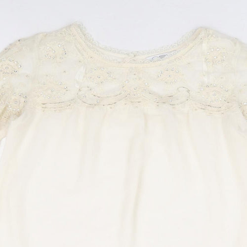 New Look Womens Ivory Polyester Basic Blouse Size 8 Round Neck - Lace Detaliing