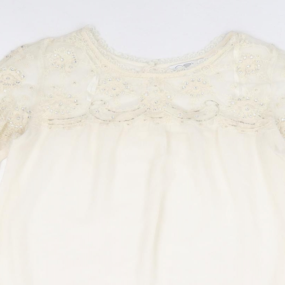 New Look Womens Ivory Polyester Basic Blouse Size 8 Round Neck - Lace Detaliing