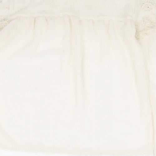 New Look Womens Ivory Polyester Basic Blouse Size 8 Round Neck - Lace Detaliing