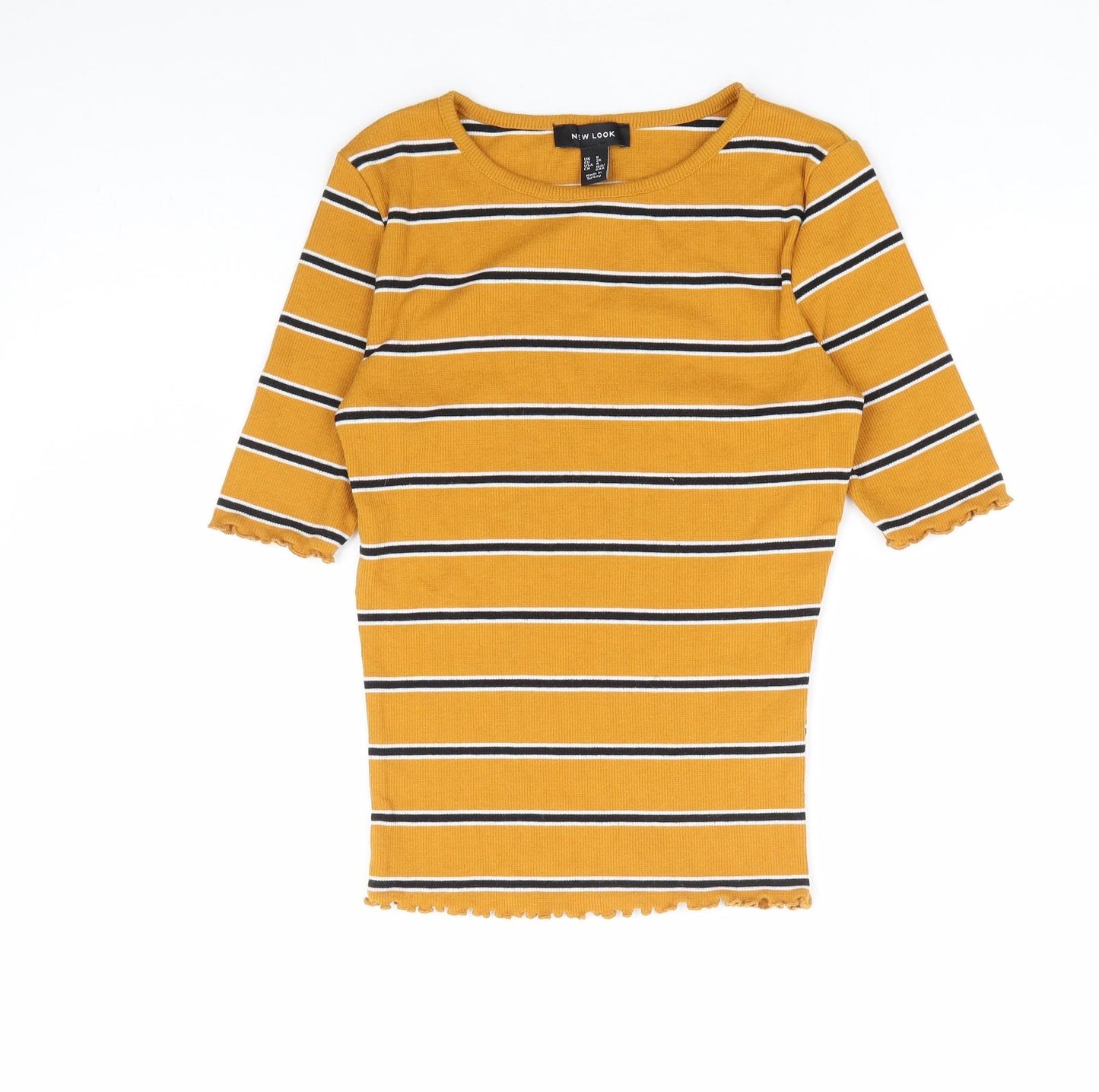 New Look Womens Yellow Striped Polyester Basic T-Shirt Size 8 Round Neck - Lettuce Ediging