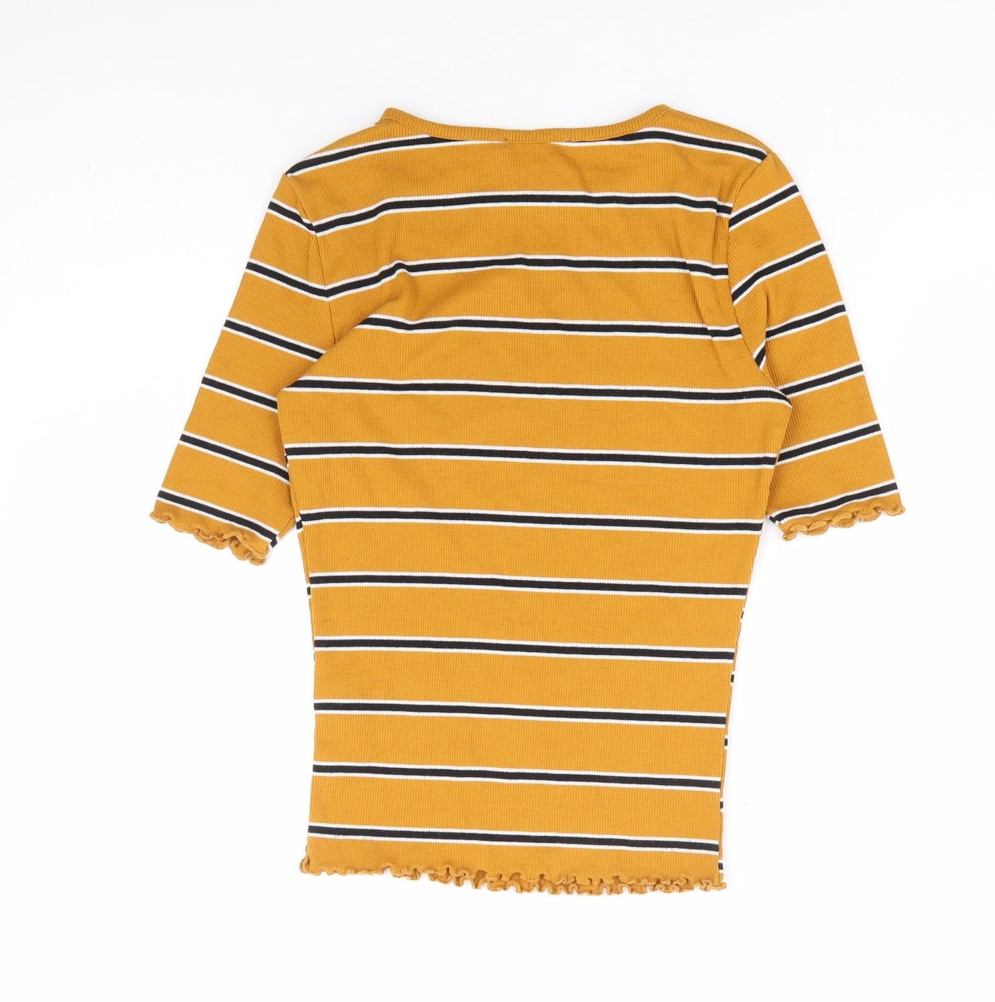 New Look Womens Yellow Striped Polyester Basic T-Shirt Size 8 Round Neck - Lettuce Ediging