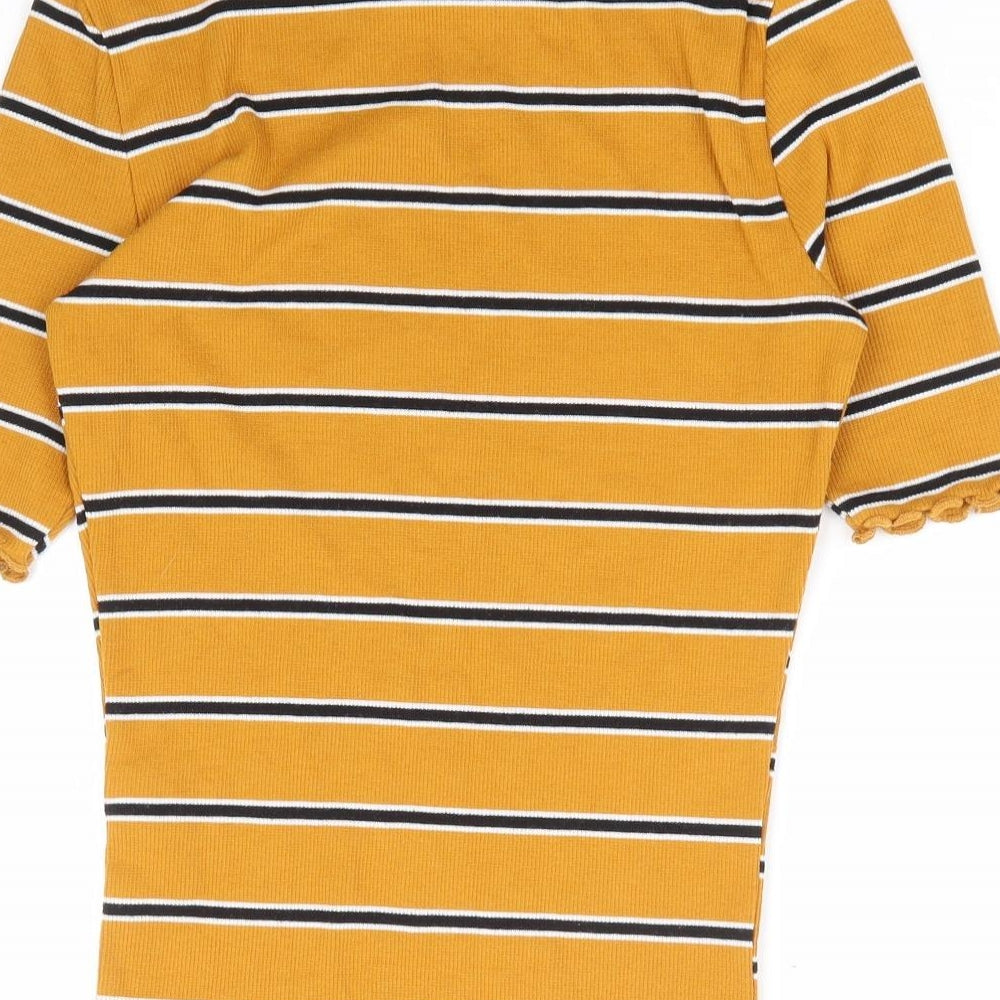 New Look Womens Yellow Striped Polyester Basic T-Shirt Size 8 Round Neck - Lettuce Ediging