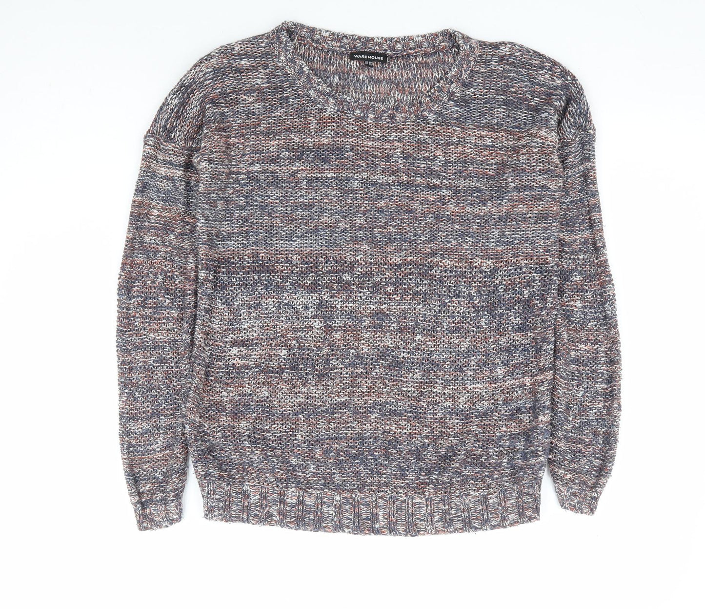 Warehouse Womens Blue Round Neck Cotton Pullover Jumper Size 10