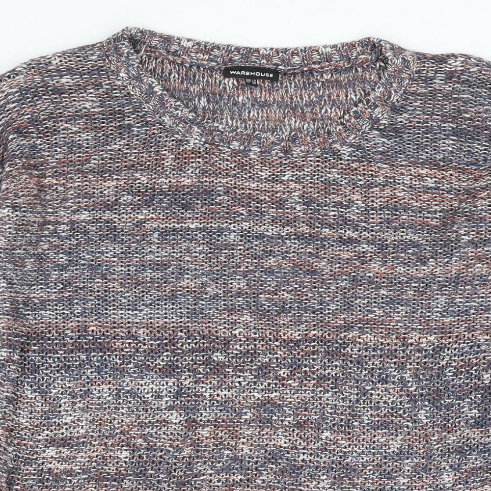 Warehouse Womens Blue Round Neck Cotton Pullover Jumper Size 10