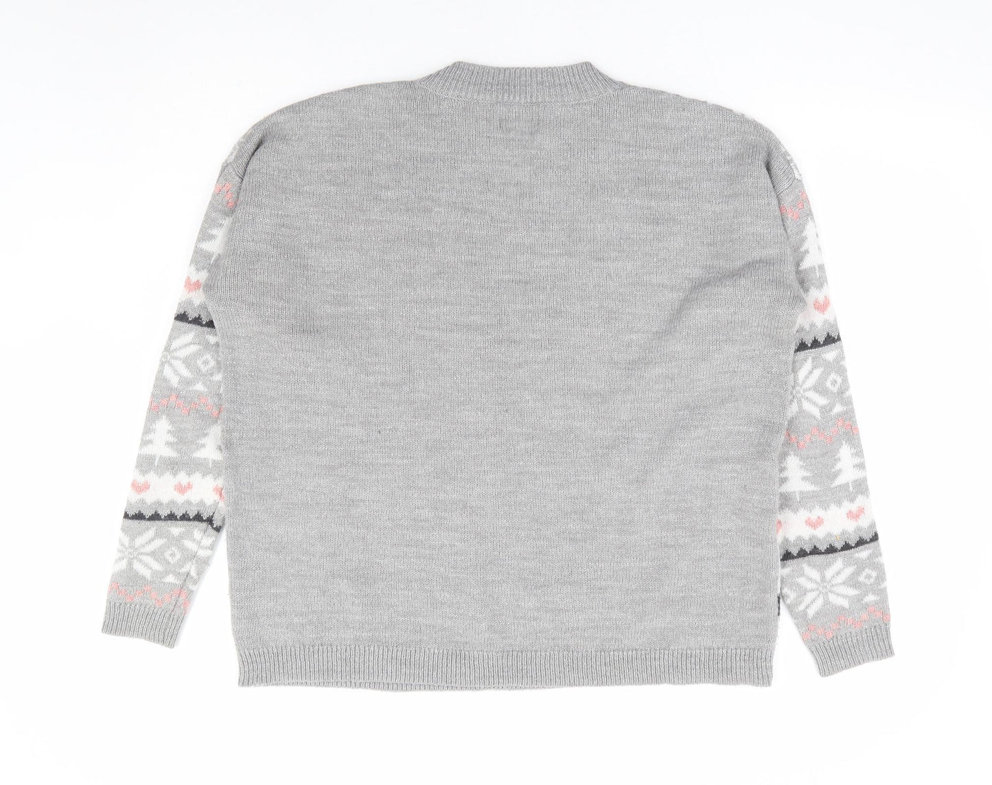George Womens Grey Crew Neck Fair Isle Acrylic Pullover Jumper Size M - Christmas